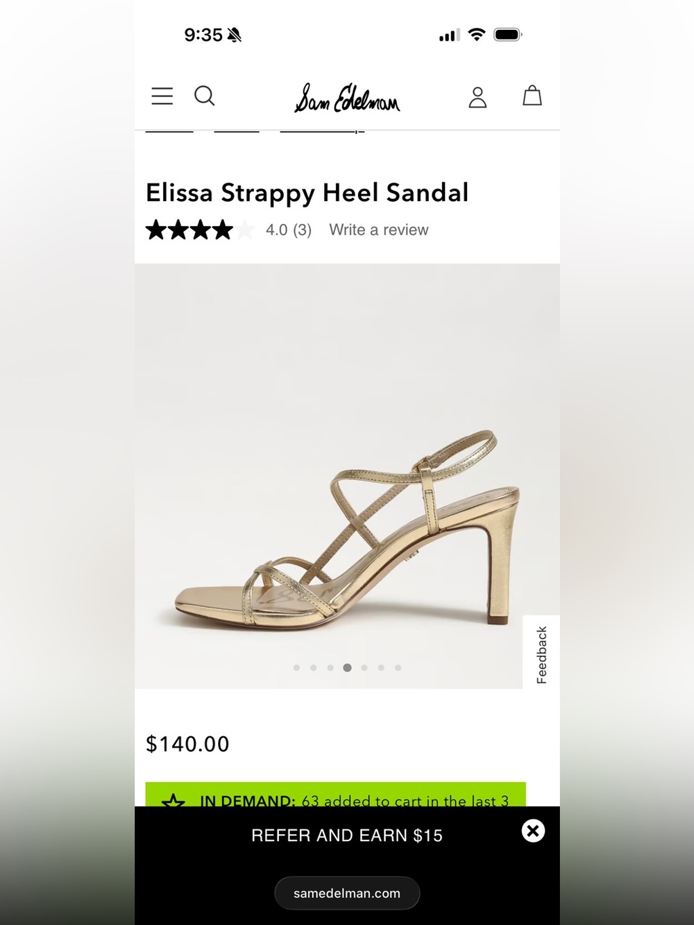 Sam Edelman Elissa Metallic Gold Strappy Block Heel Sandals